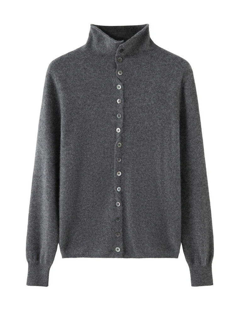 Cashmere Reversible Turtleneck Cardigan Sweater